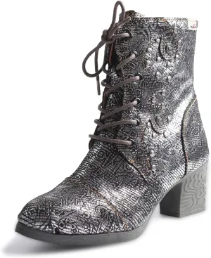 TMA EYES Abstract Studded Lace-up and Zipper Women's Leather Boots