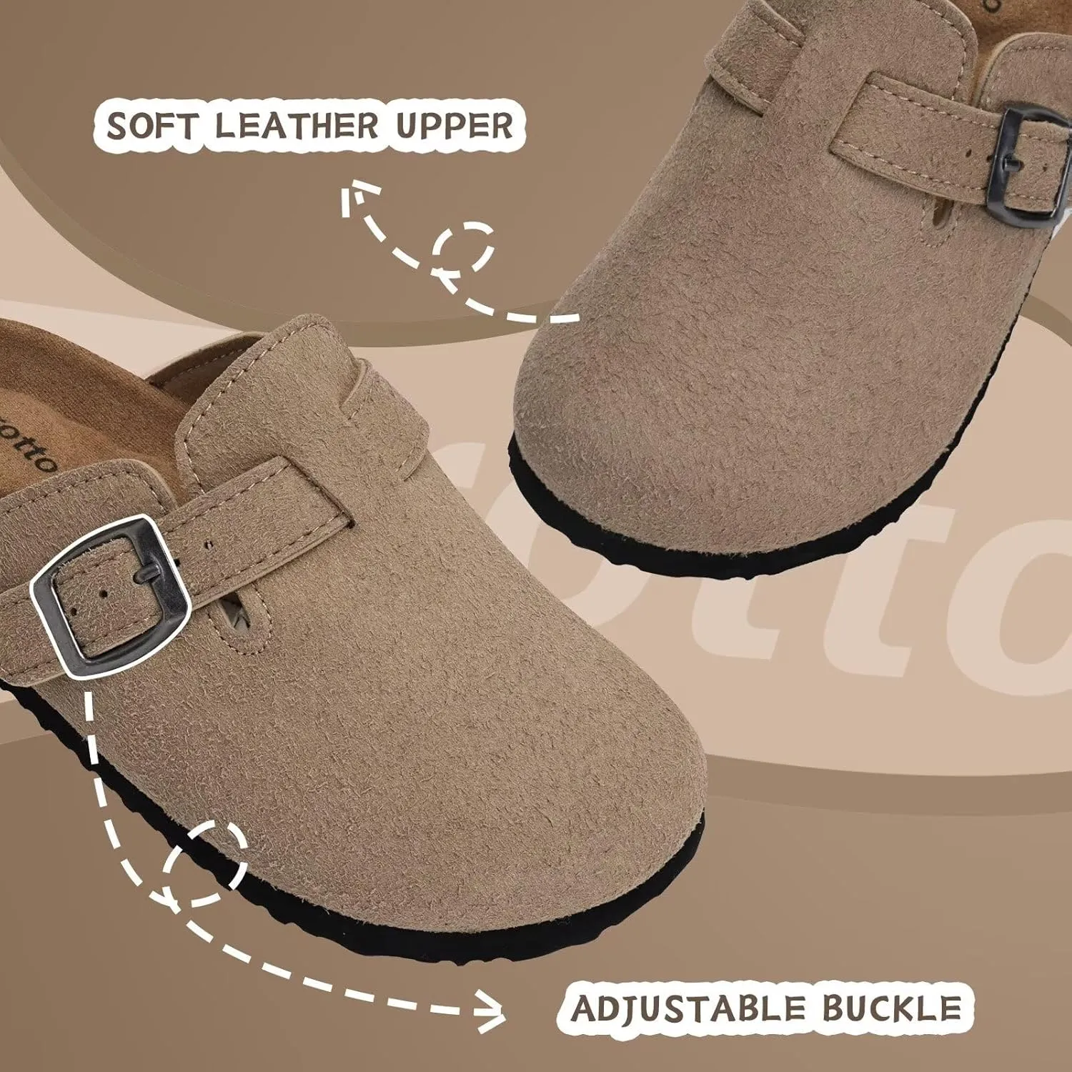 Torotto Kids Suede Clogs Cork Footbed Toddler Slippers with Arch Support & Adjustable Straps for Boys Girls Indoor & Outdoor