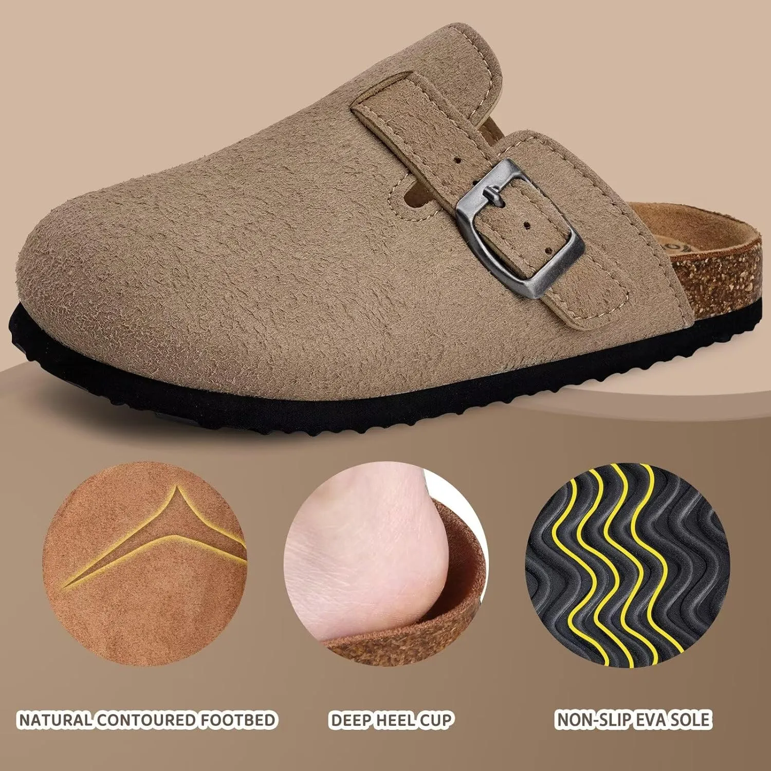 Torotto Kids Suede Clogs Cork Footbed Toddler Slippers with Arch Support & Adjustable Straps for Boys Girls Indoor & Outdoor