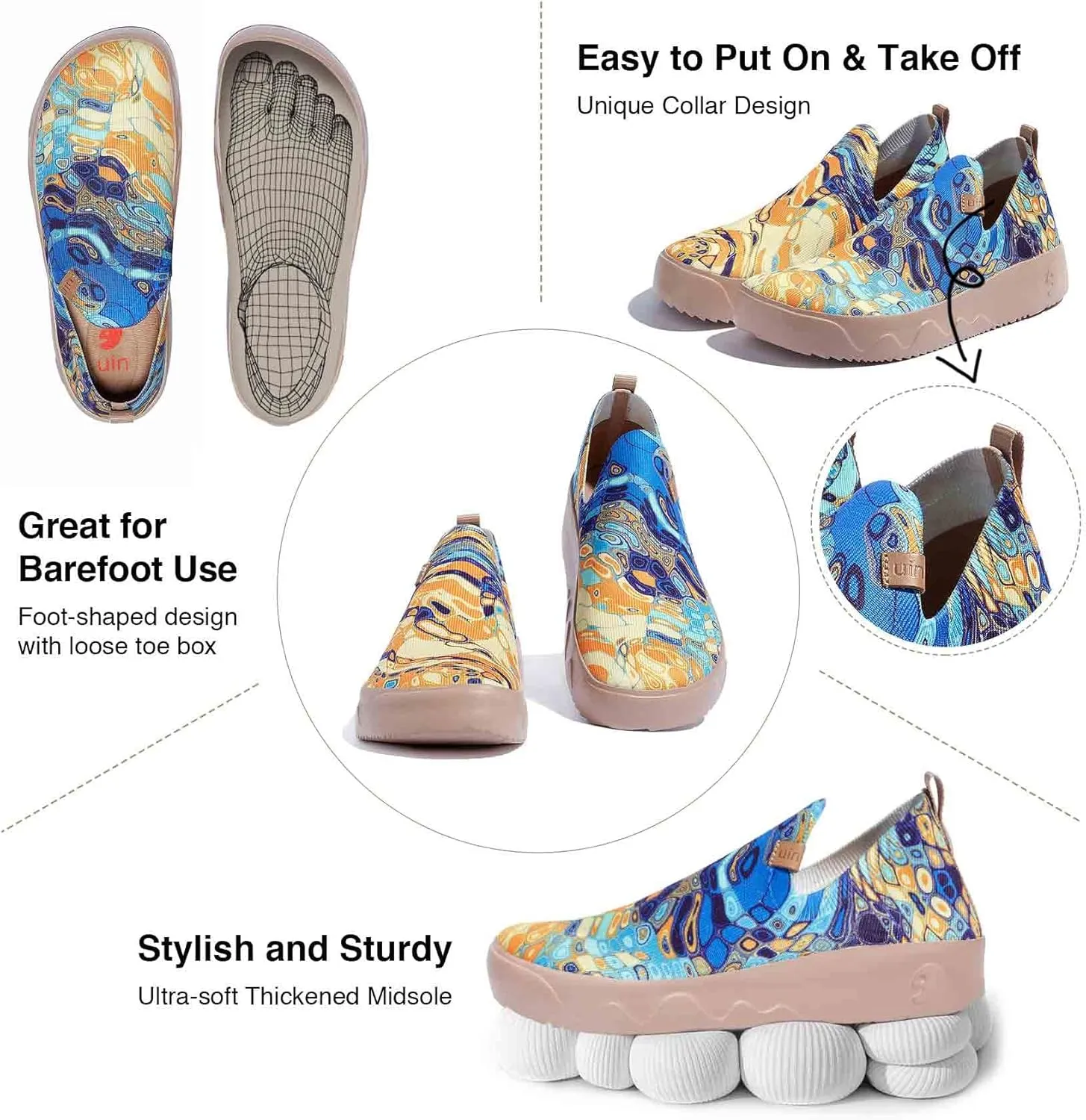 UIN Women's Art Painted Travel Shoes Slip On Casual Loafers Lightweight Comfort Fashion Sneaker Fuerteventura