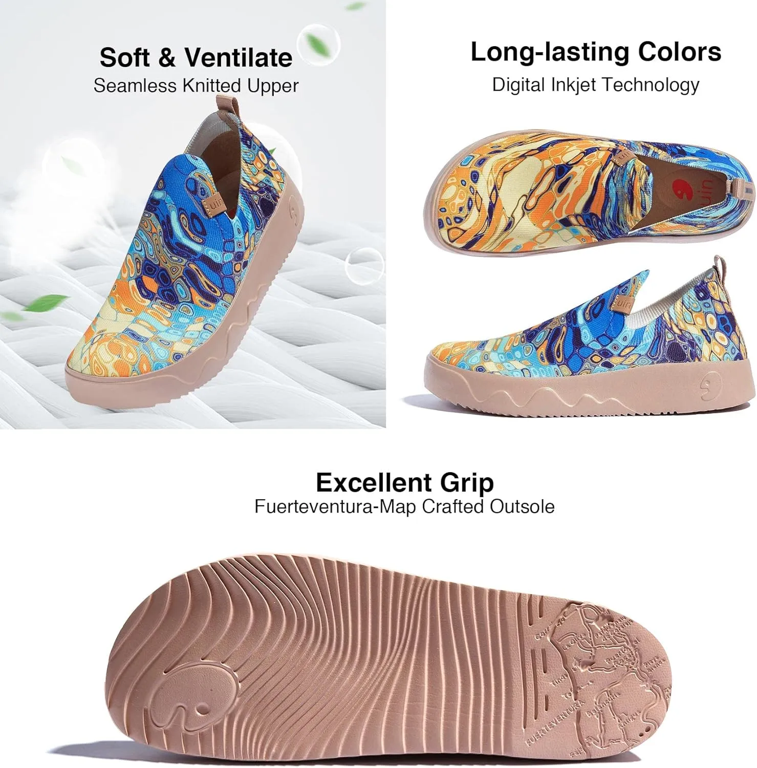 UIN Women's Art Painted Travel Shoes Slip On Casual Loafers Lightweight Comfort Fashion Sneaker Fuerteventura
