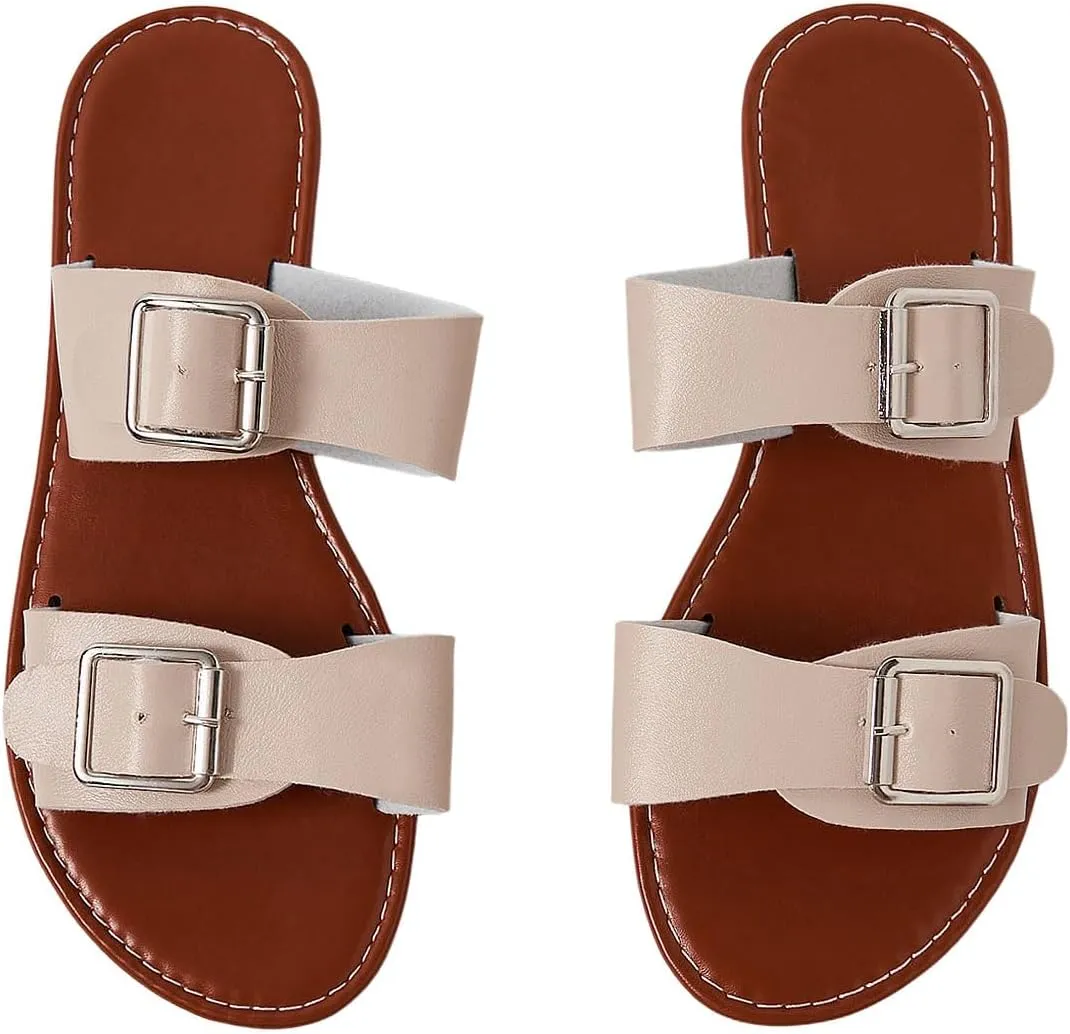 Verdusa Women's Buckle Sandals Summer Slides Open Toe Beach Outdoor Sandal Shoes