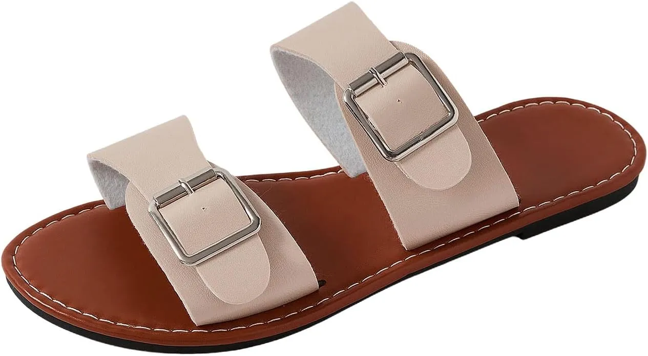 Verdusa Women's Buckle Sandals Summer Slides Open Toe Beach Outdoor Sandal Shoes