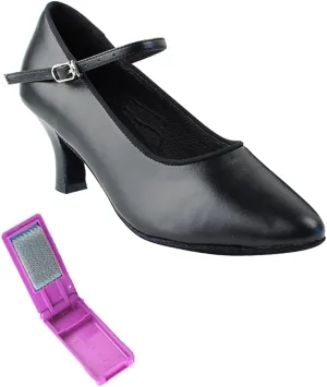 Very Fine Dance Shoes - Ladies Standard, Smooth Ballroom Dance Shoes - SERA5522-2.5-inch Heel and Foldable Brush Bundle