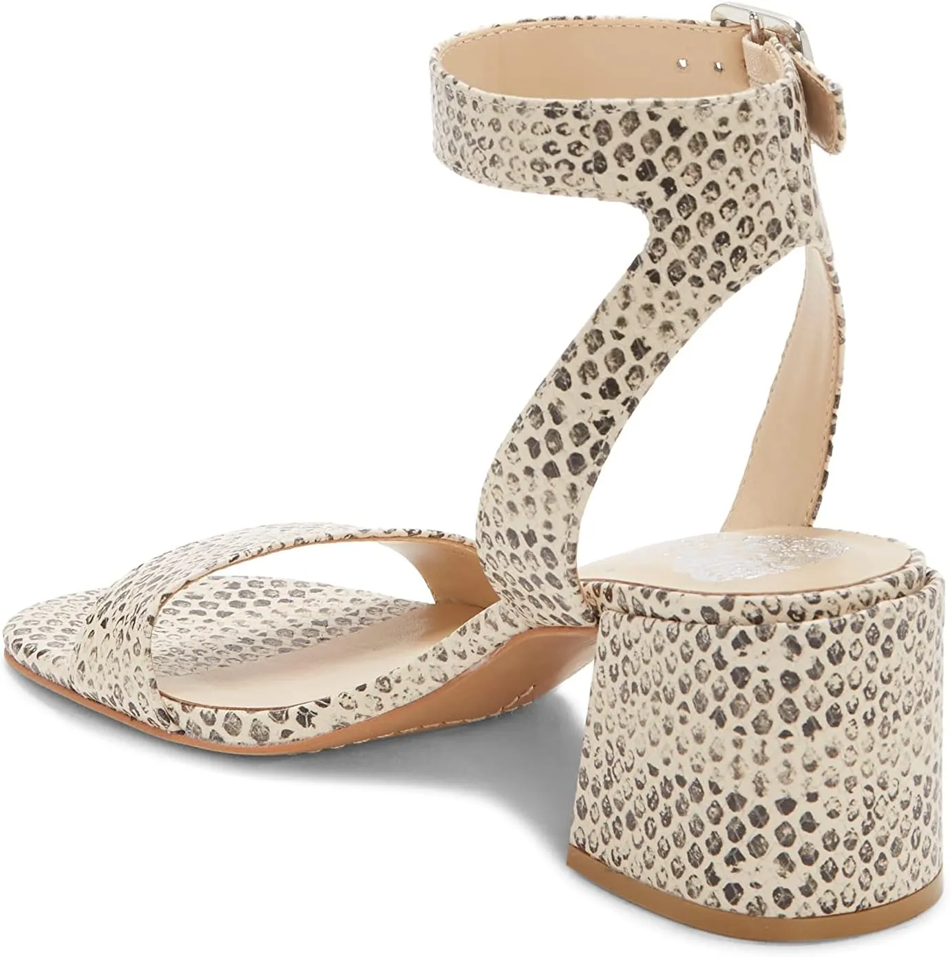 Vince Camuto Gidgena Off White Ankle Strap Open Round Toe Block Heeled Sandals