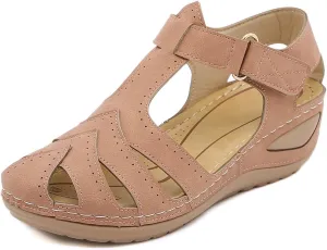 Wedge Sandals for Women Breathable Summer Closed Toe Sandals Dressy Casual Hollow Out Orthopedic Shoes with Arch Support Comfort Ankle Strap Slip On Platform Sandal