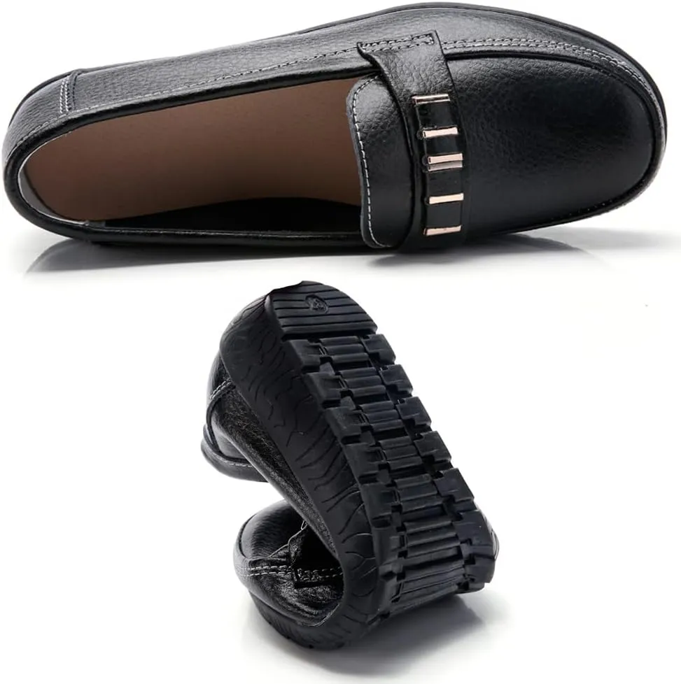 WERWAES Classic Leather Loafers for Womens Casual Lightweight Non-slip Moccasins Flats Office Driving Walking Slip on Ladies Loafers Shoes