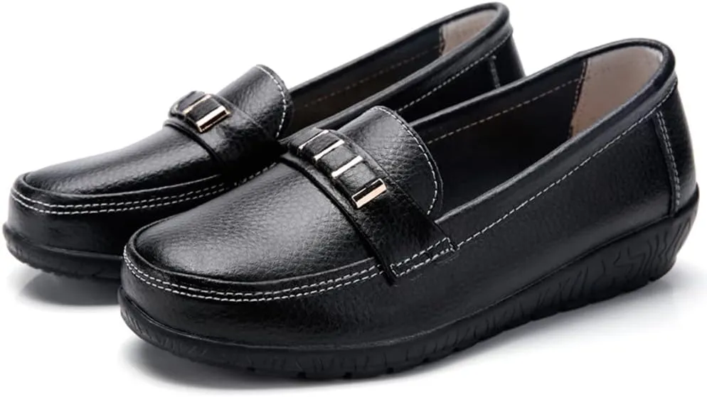 WERWAES Classic Leather Loafers for Womens Casual Lightweight Non-slip Moccasins Flats Office Driving Walking Slip on Ladies Loafers Shoes