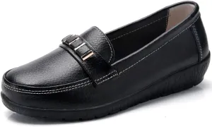 WERWAES Classic Leather Loafers for Womens Casual Lightweight Non-slip Moccasins Flats Office Driving Walking Slip on Ladies Loafers Shoes