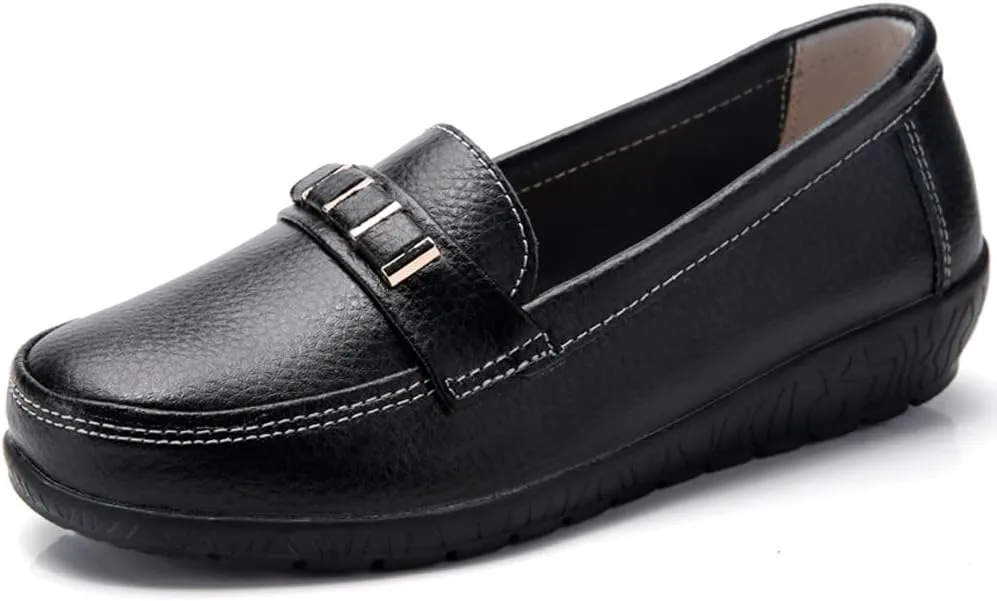 WERWAES Classic Leather Loafers for Womens Casual Lightweight Non-slip Moccasins Flats Office Driving Walking Slip on Ladies Loafers Shoes