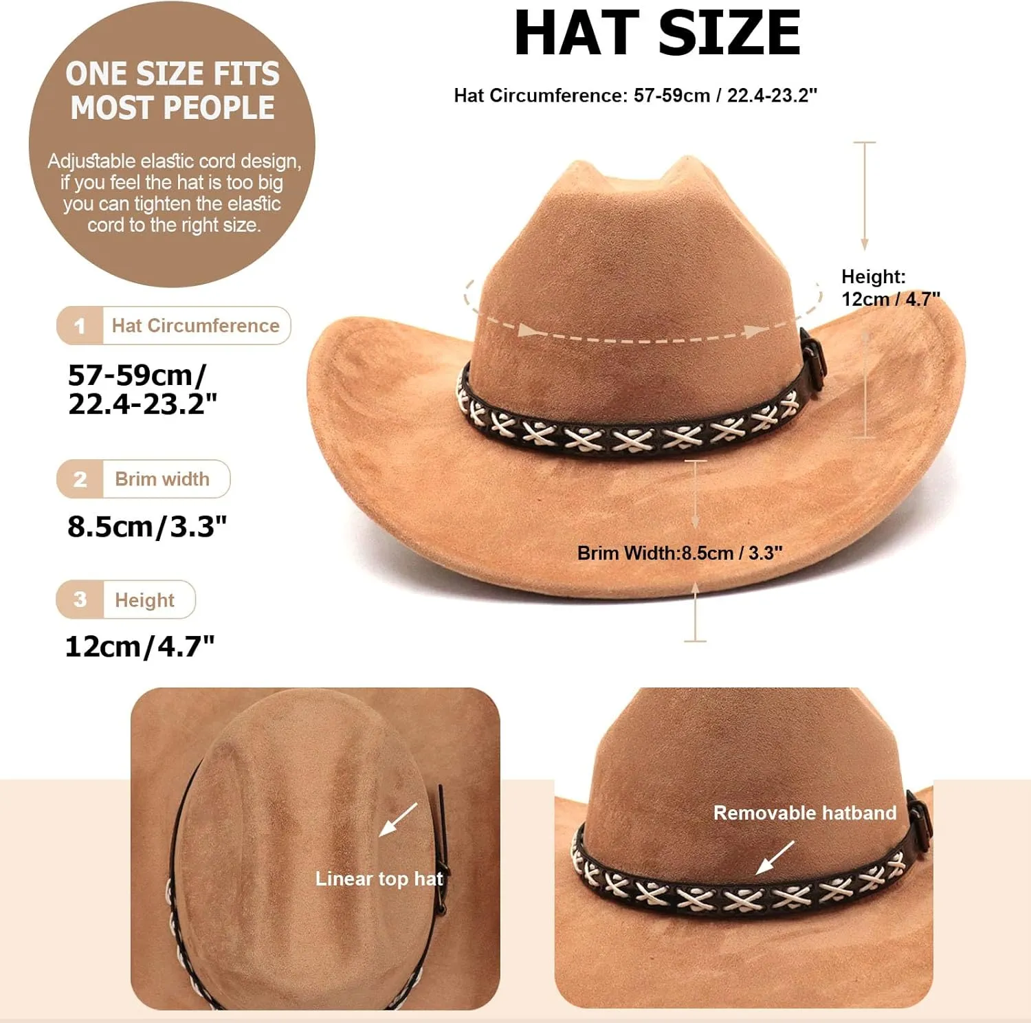 Western Suede Cowboy Hat for Women Men Wide Brim Classic Cowboy Cowgirl Hat with Buckle Belt Felt Fedora Hat