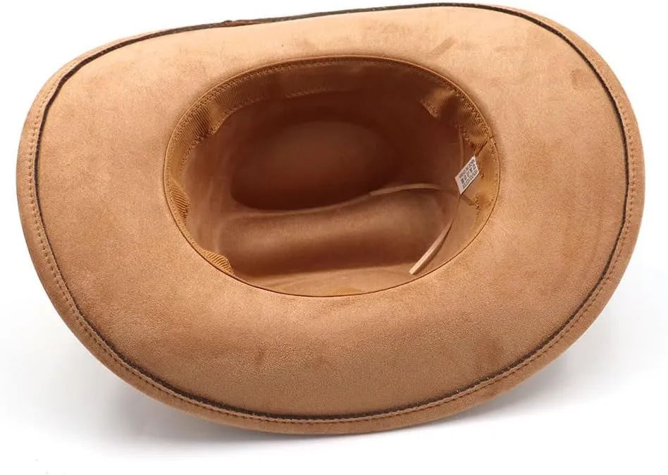 Western Suede Cowboy Hat for Women Men Wide Brim Classic Cowboy Cowgirl Hat with Buckle Belt Felt Fedora Hat