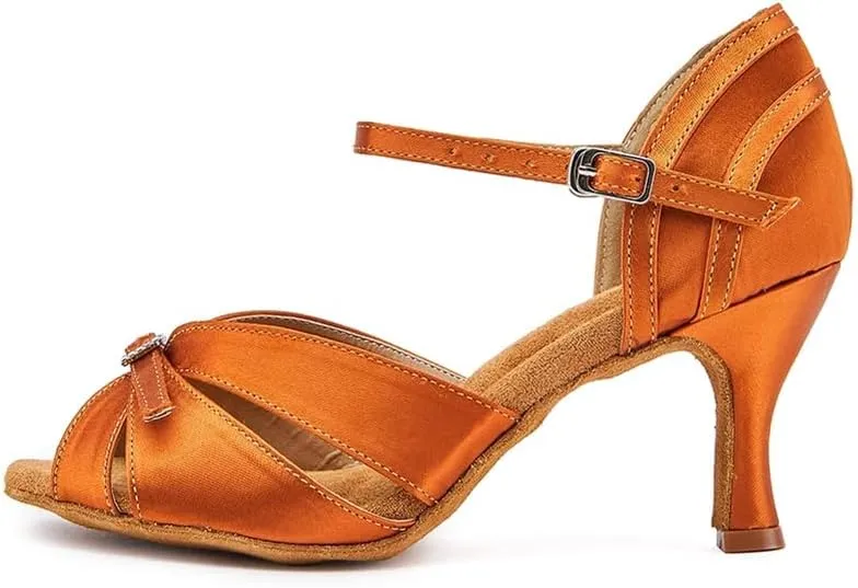 Women Silk Satin Tango Latin Dance Shoes Adjustable Strappy Wedding Party Dressy Shoes