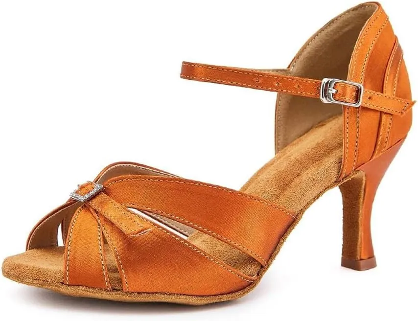 Women Silk Satin Tango Latin Dance Shoes Adjustable Strappy Wedding Party Dressy Shoes
