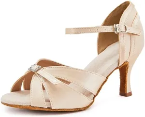 Women Silk Satin Tango Latin Dance Shoes Adjustable Strappy Wedding Party Dressy Shoes