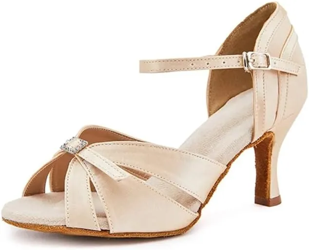 Women Silk Satin Tango Latin Dance Shoes Adjustable Strappy Wedding Party Dressy Shoes