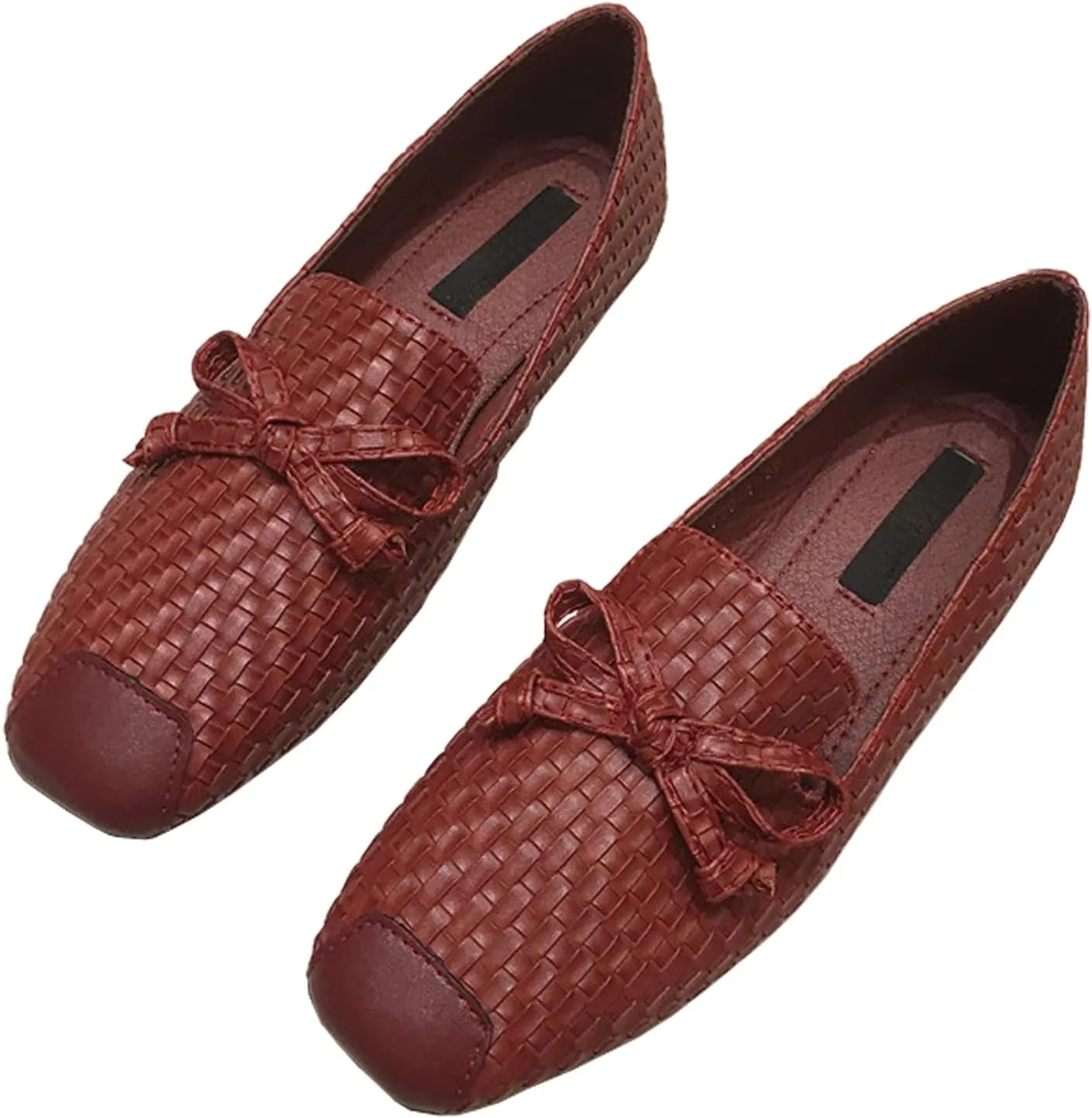 Women's Braided Leather Bow Flat Dress Loafers Comfortable Soft Non-Slip Lightweight Work Shoe Slip-On Anti-Collision Toe Casual Driving Shoes