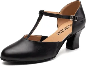 Women's Closed Toe Ballroom Dancing Shoes Latin Salsa Standard Bachata Performence Dance Shoes,YCD29-Black-6-Suede Sole,US 7