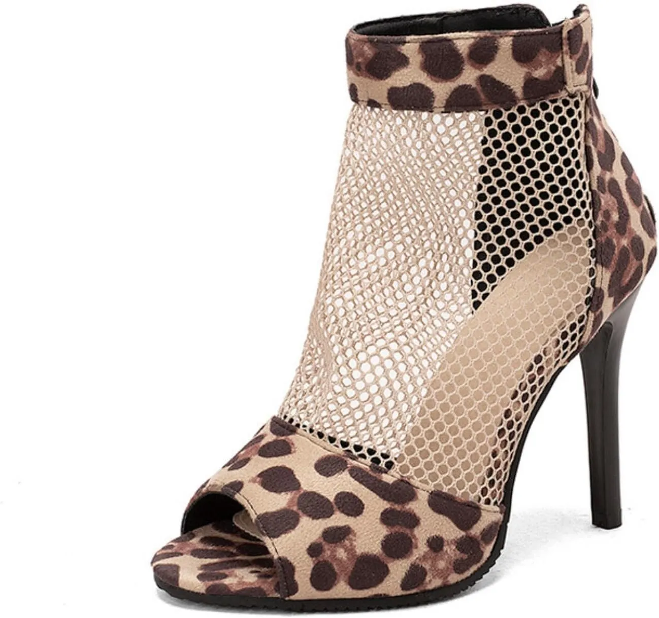 Women's Fashion Snakeskin Printed Open Peep Toe Stilettos High Heels Sandals Sexy Mesh Back Zipper Summer Breathable Casual Comfortable Slip-On Rome Sandal Shoes