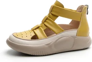 Women'S Genuine Leathe Braided Cut Out Thick Sole Fisherman Sandals With Adjustable Back ZipSummer Closed Toe platform high top Outdoor Anti-Slip Gladiator Sandal