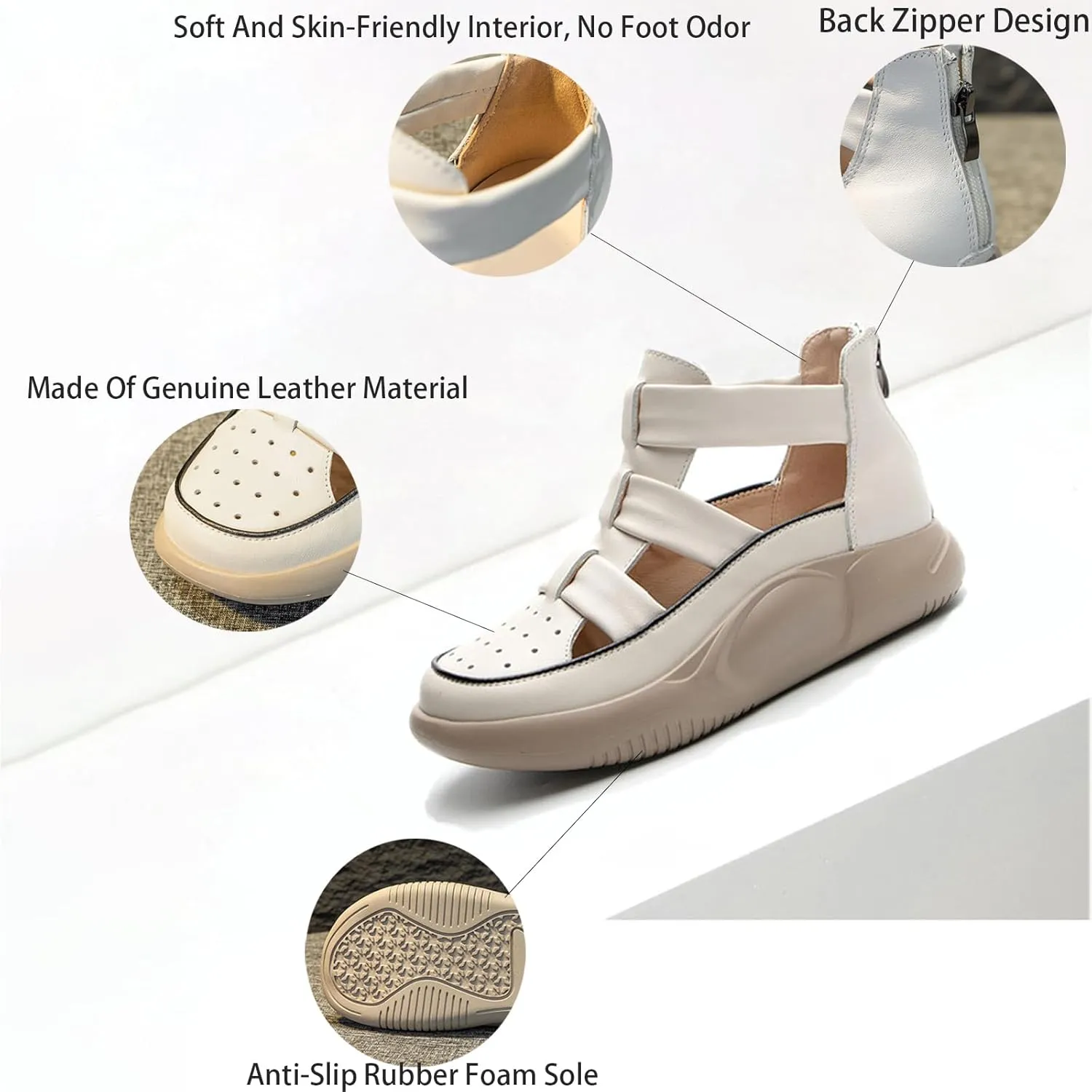 Women'S Genuine Leathe Braided Cut Out Thick Sole Fisherman Sandals With Adjustable Back ZipSummer Closed Toe platform high top Outdoor Anti-Slip Gladiator Sandal