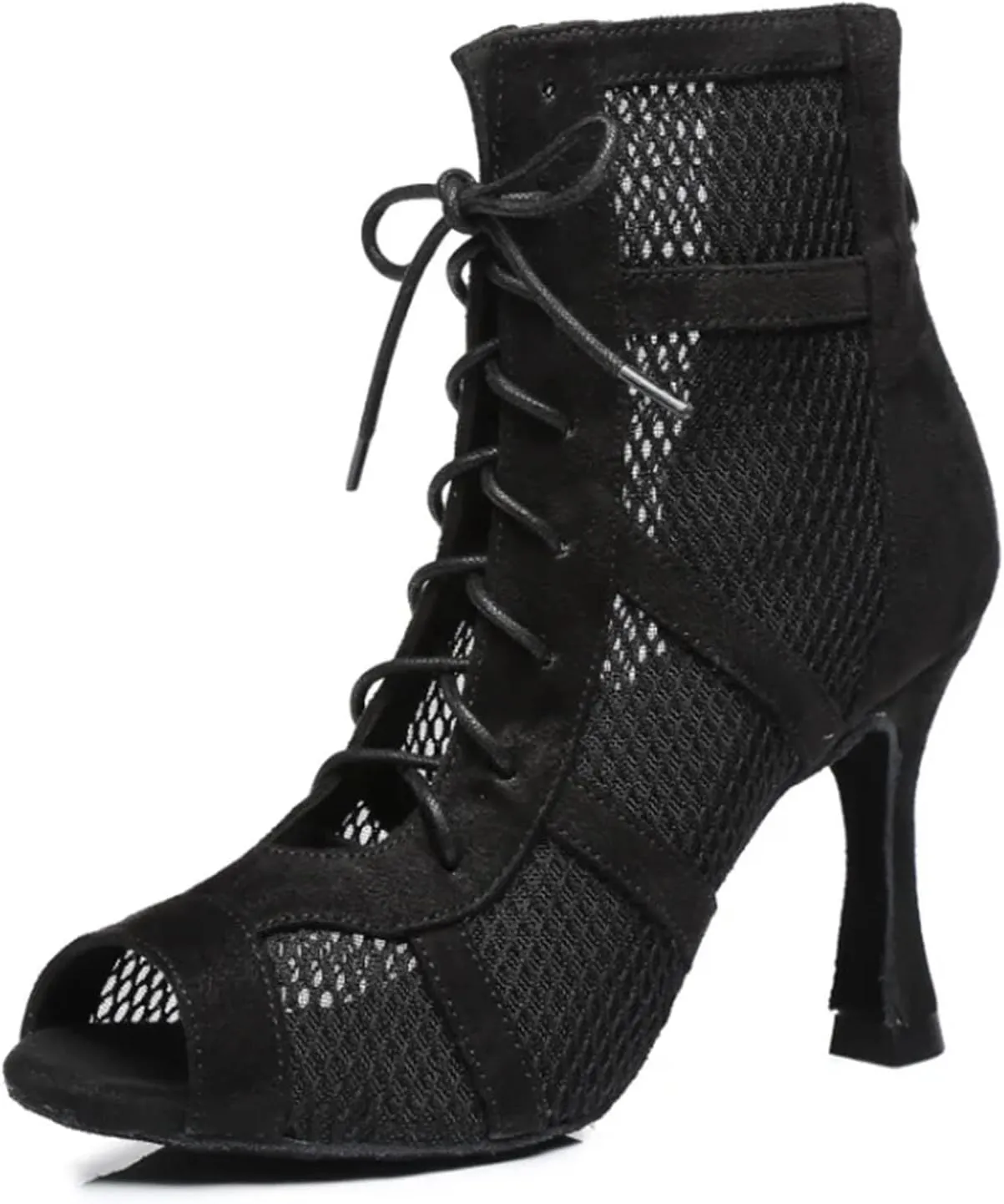 Womens Lace Ballroom Latin Dance Shoes for Tango with Middle High Heels Non-Slip Sole Comfortable Insole Pumps
