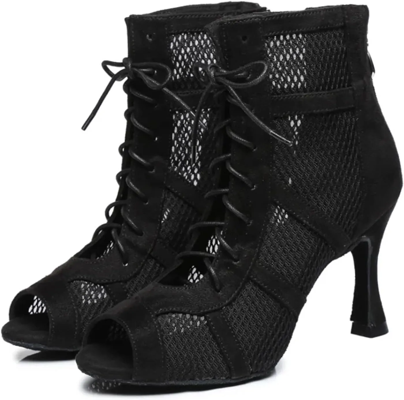 Womens Lace Ballroom Latin Dance Shoes for Tango with Middle High Heels Non-Slip Sole Comfortable Insole Pumps