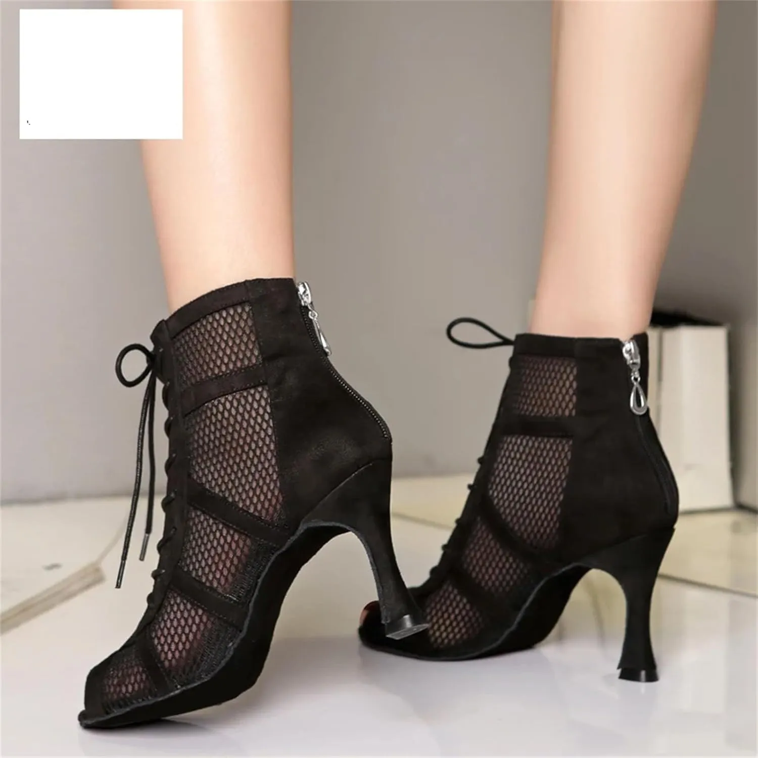 Womens Lace Ballroom Latin Dance Shoes for Tango with Middle High Heels Non-Slip Sole Comfortable Insole Pumps