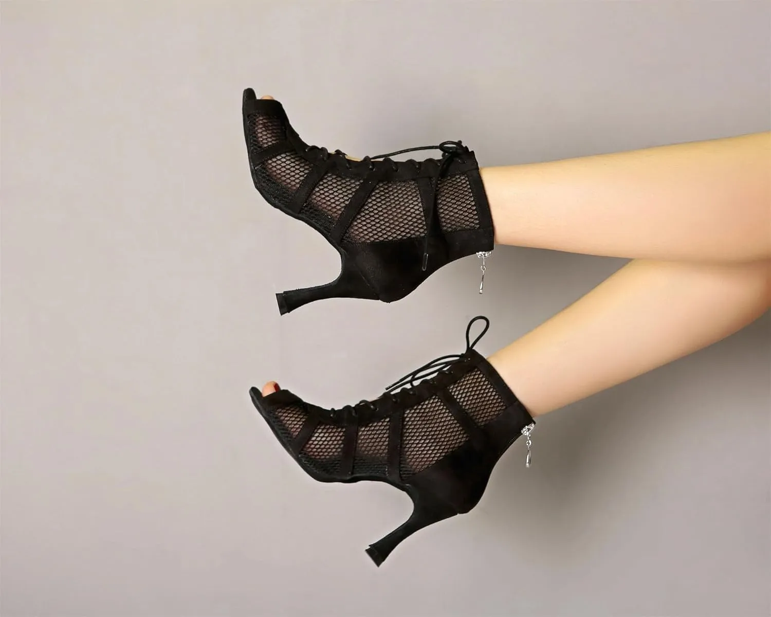 Womens Lace Ballroom Latin Dance Shoes for Tango with Middle High Heels Non-Slip Sole Comfortable Insole Pumps