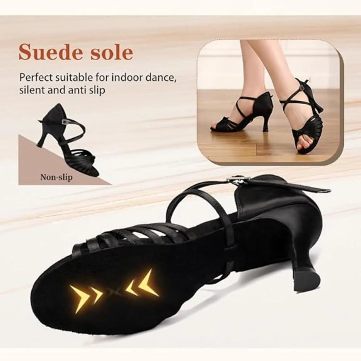 Women's Latin Dance Shoes Satin Open Toe Professional Ballroom Salsa Practice Performance Dancing Shoes Suede Sole