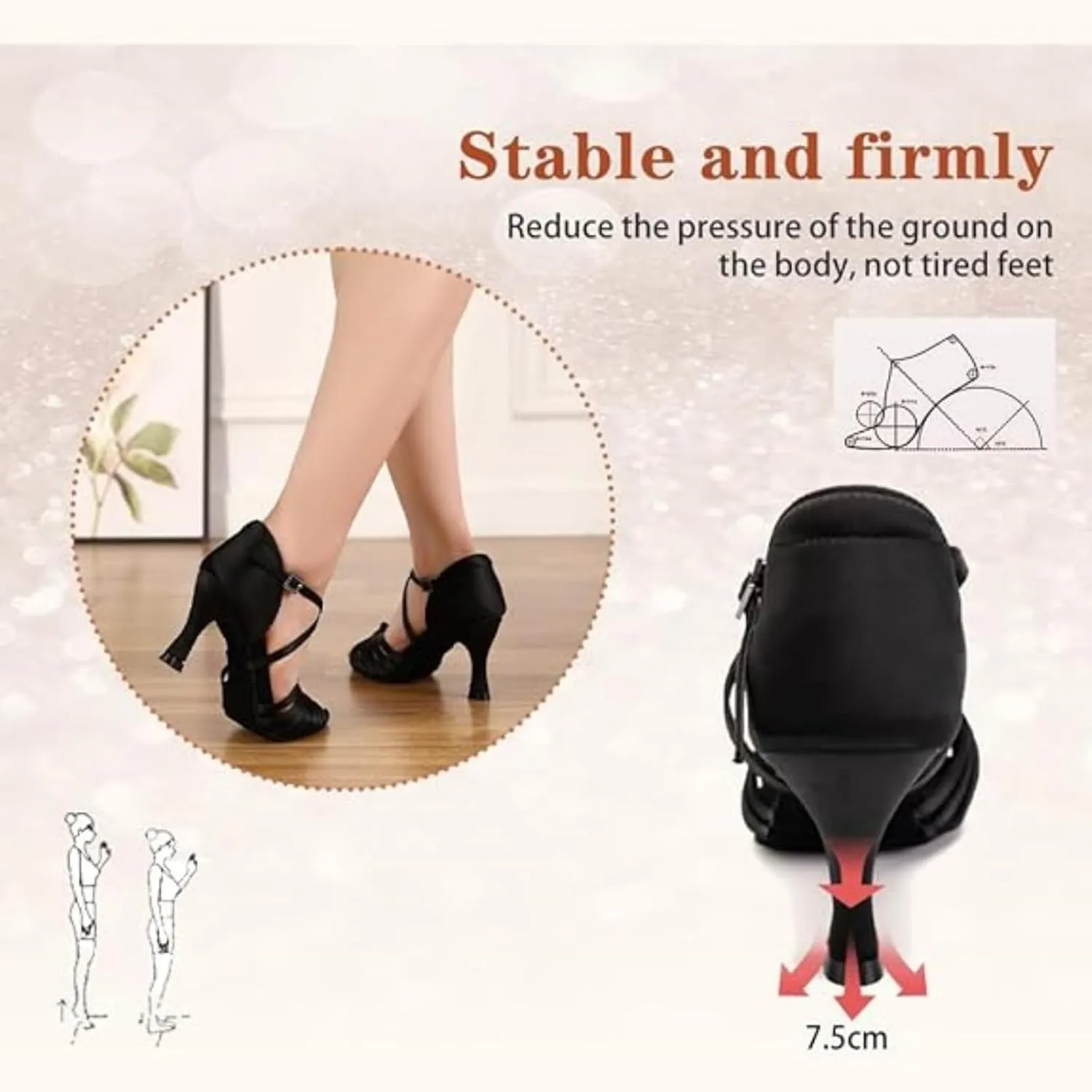 Women's Latin Dance Shoes Satin Open Toe Professional Ballroom Salsa Practice Performance Dancing Shoes Suede Sole