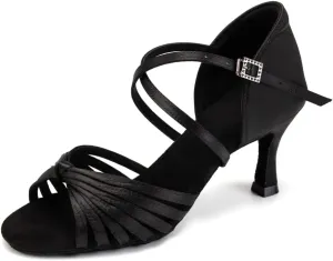 Women's Latin Dance Shoes Satin Open Toe Professional Ballroom Salsa Practice Performance Dancing Shoes Suede Sole