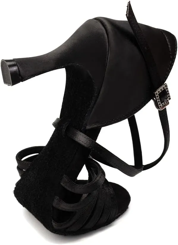 Women's Latin Dance Shoes Satin Open Toe Professional Ballroom Salsa Practice Performance Dancing Shoes Suede Sole