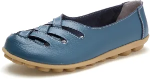 Womens Leather Loafers Summer Breathable Hollow Out Closed Toe Slip-On Sandals Casual Lightweight Soft Sole Nurse Work Walking Shoes Comfortable Casual Fisherman Sandals