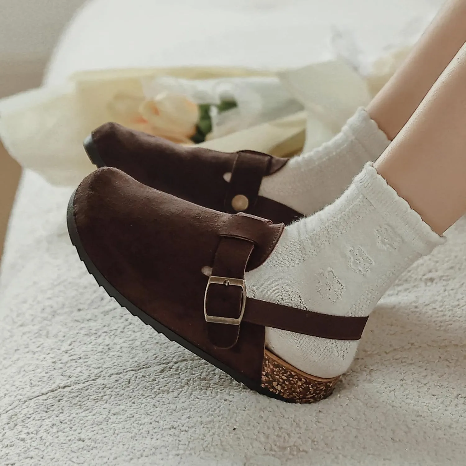 XTJSCBDSH Kids Suede Clogs for Boys and Girls Toddler Cork Footbed Sandals Mules, Potato Shoes with Adjustable Buckle, Slip-on Slippers Indoor Outdoor