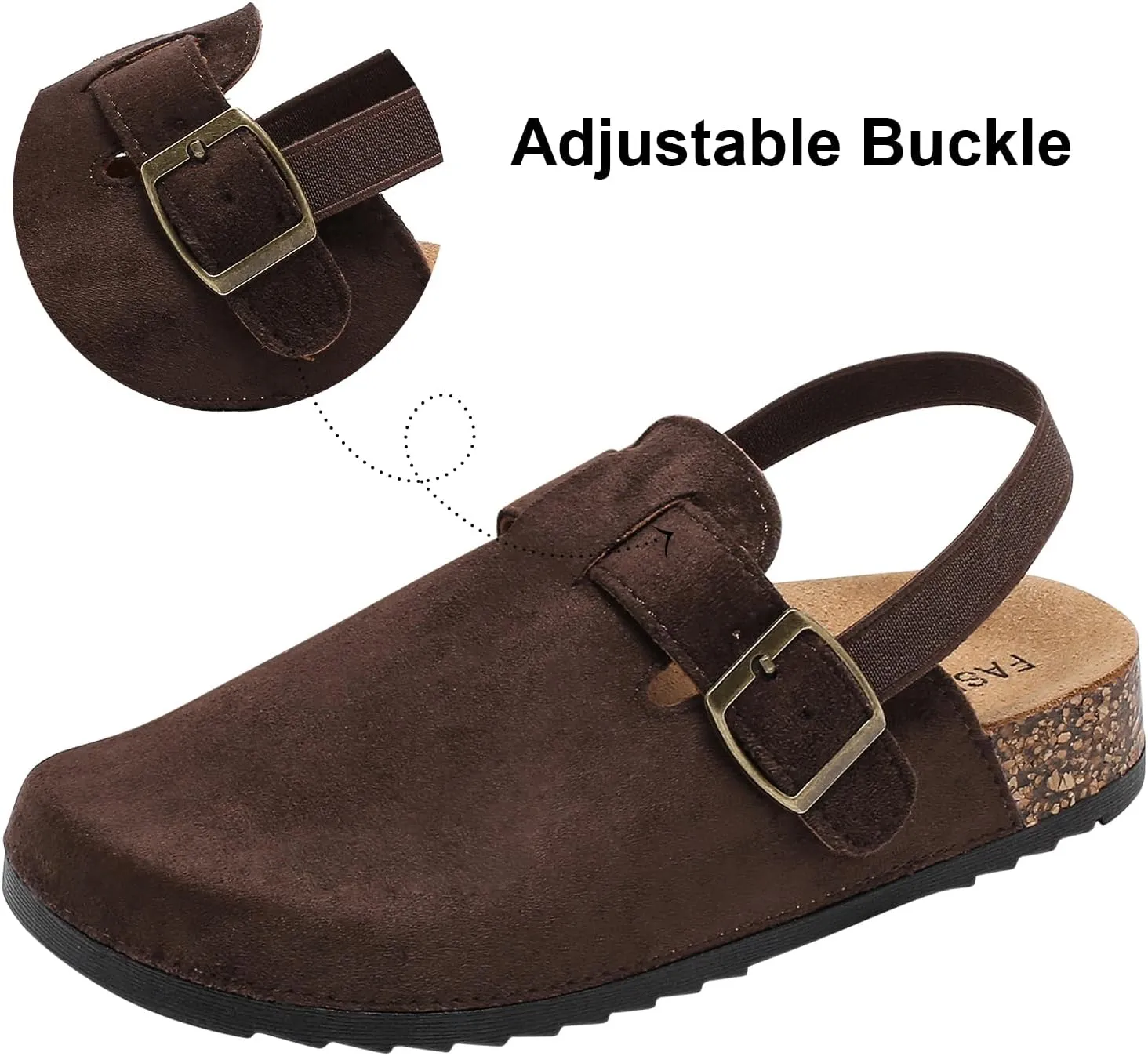 XTJSCBDSH Kids Suede Clogs for Boys and Girls Toddler Cork Footbed Sandals Mules, Potato Shoes with Adjustable Buckle, Slip-on Slippers Indoor Outdoor