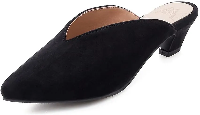 Yawors Womens LC307 Casual Solid Comfort Imitated Suede Low Flare Slides