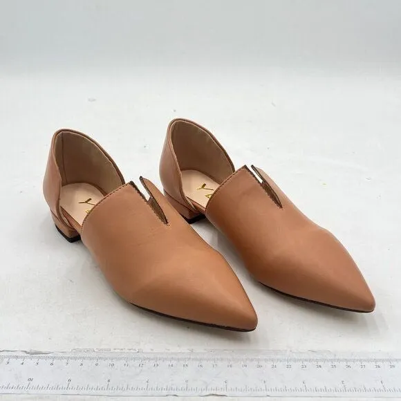 YDN Nude Pointed Toe D'Orsay V Cut Low Heels Slip On Office Dress Loafer Shoes
